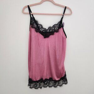 Vintage Pink Cami with Black Lace Trim